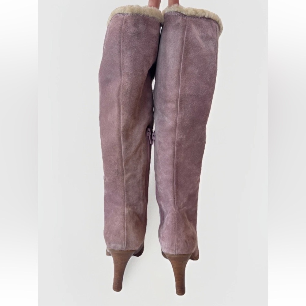 Vintage 90s Y2K Marc Jacobs Castoro Fur Lined Lace up Pink Blush Suede Heel Boot - Picture 4 of 13